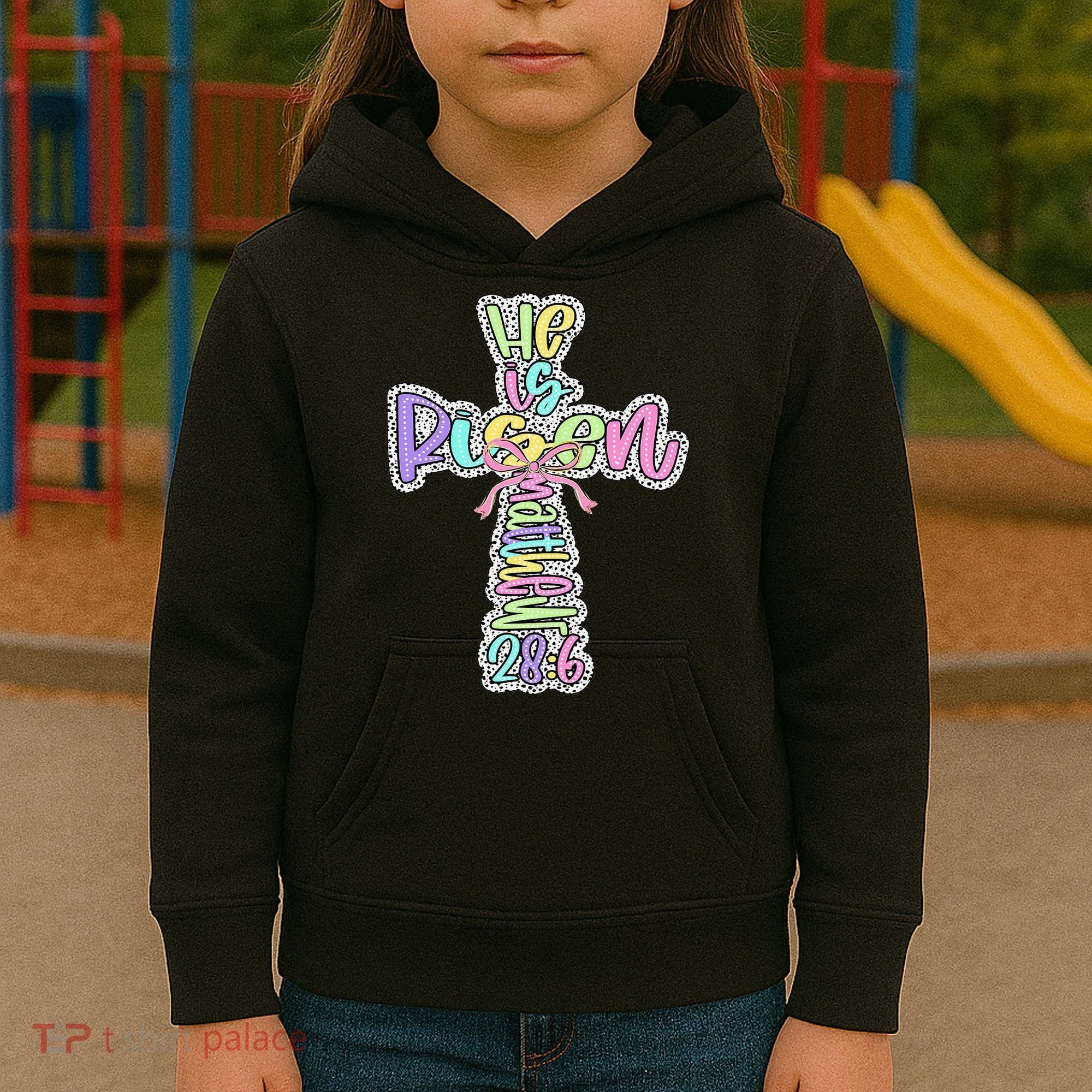 Retro He Is Risen Cross Easter Resurrection Jesus Christian Kids Hoodie
