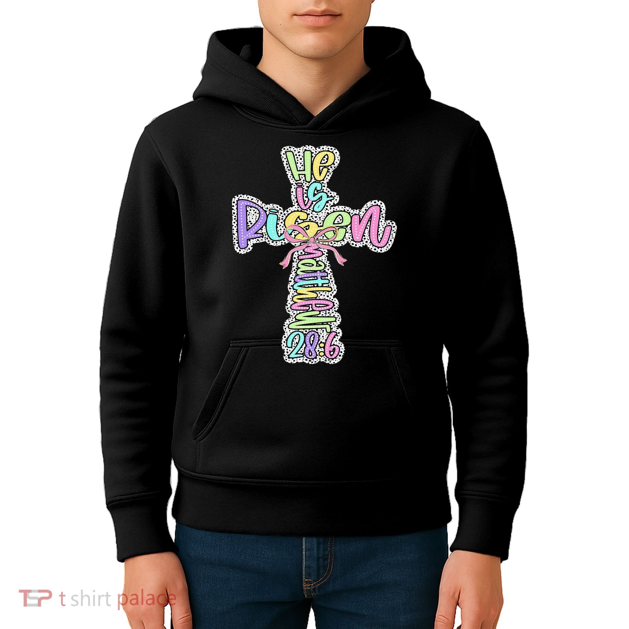 Retro He Is Risen Cross Easter Resurrection Jesus Christian Kids Hoodie