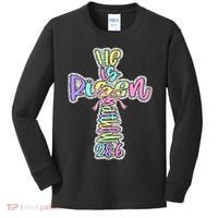 Retro He Is Risen Cross Easter Resurrection Jesus Christian Kids Long Sleeve Shirt thumb 0