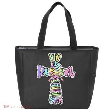 Retro He Is Risen Cross Easter Resurrection Jesus Christian Tote Bag