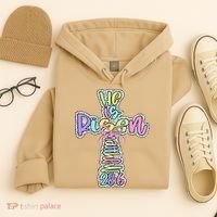 Retro He Is Risen Cross Easter Resurrection Jesus Christian Hoodie thumb 4
