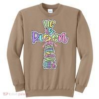 Retro He Is Risen Cross Easter Resurrection Jesus Christian Sweatshirt thumb 0