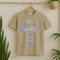 Retro He Is Risen Cross Easter Resurrection Jesus Christian T-Shirt thumb 2