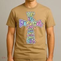 Retro He Is Risen Cross Easter Resurrection Jesus Christian T-Shirt thumb 3