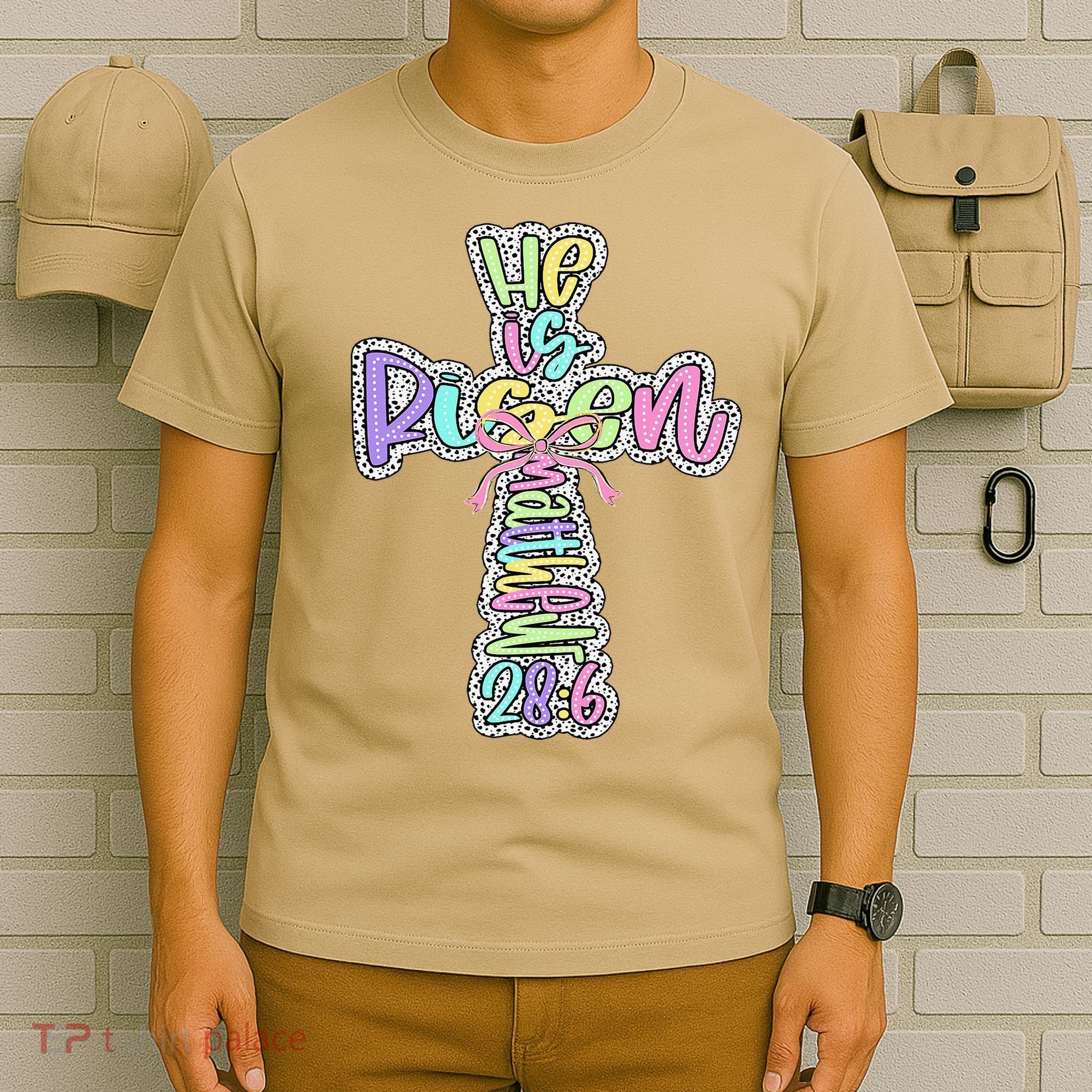 Retro He Is Risen Cross Easter Resurrection Jesus Christian T-Shirt