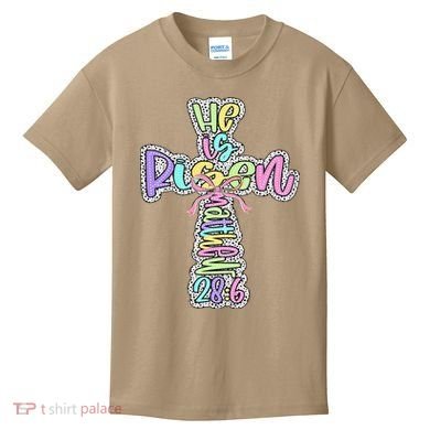 Retro He Is Risen Cross Easter Resurrection Jesus Christian Kids T-Shirt