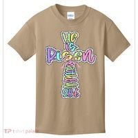 Retro He Is Risen Cross Easter Resurrection Jesus Christian Kids T-Shirt thumb 0