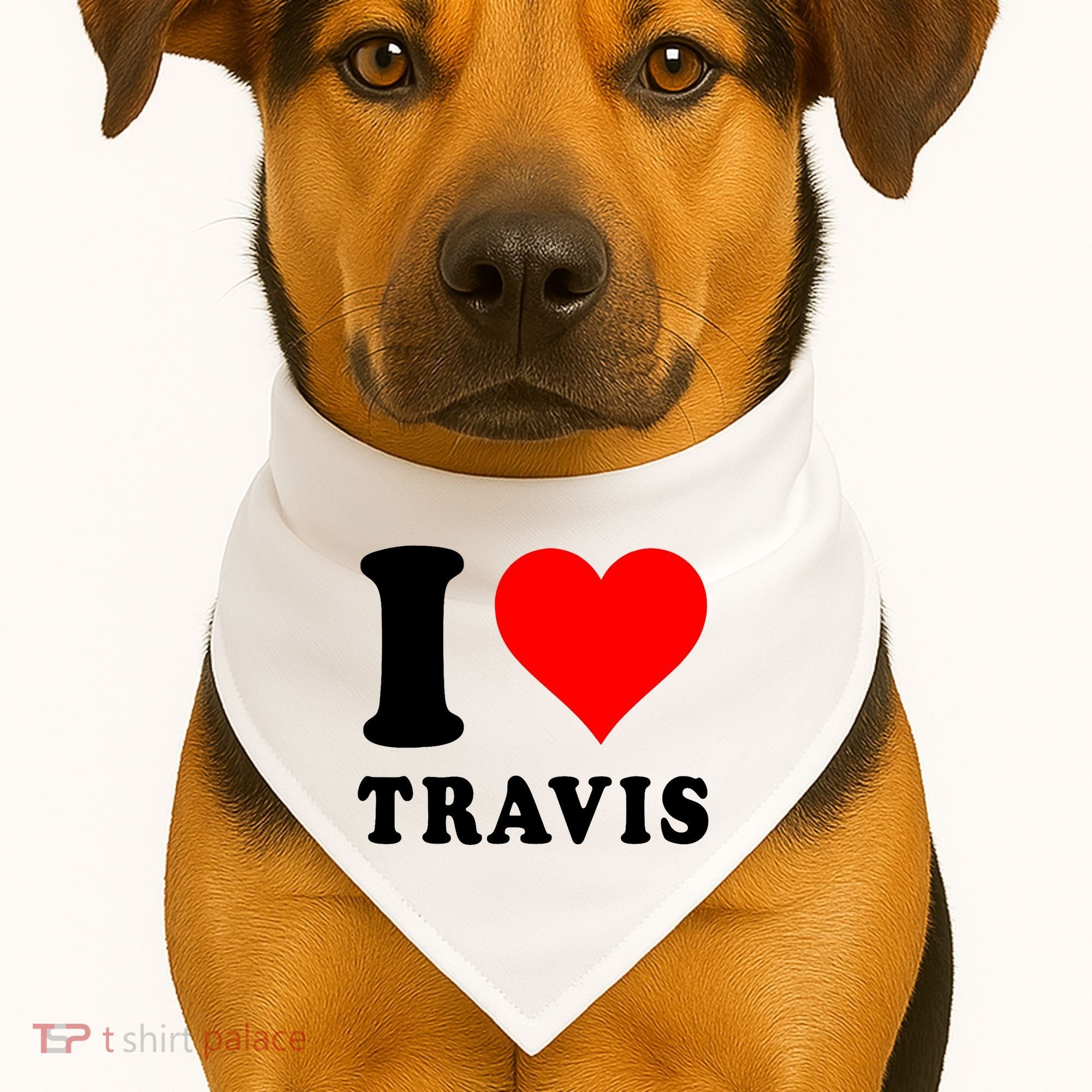 Red Heart I Love Travis USA-Made Doggie Bandana