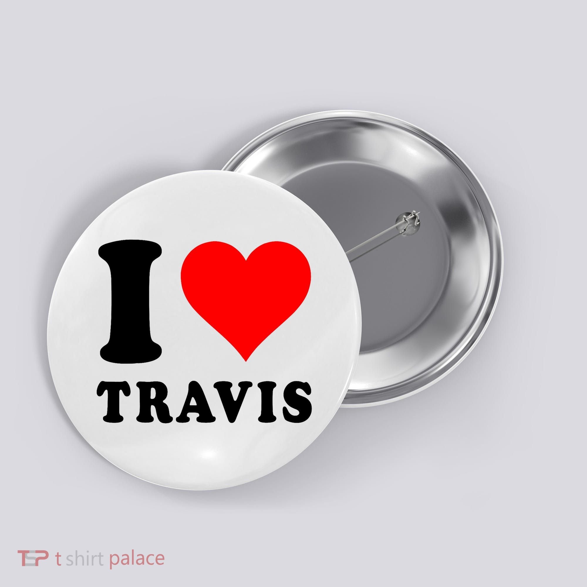 Red Heart I Love Travis Button