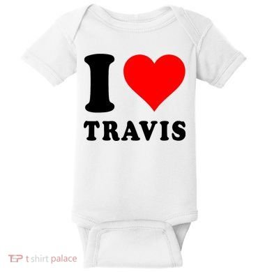 Red Heart I Love Travis Baby Bodysuit