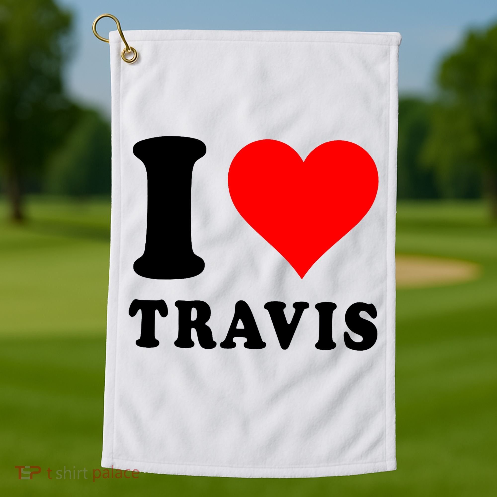 Red Heart I Love Travis Golf Towel