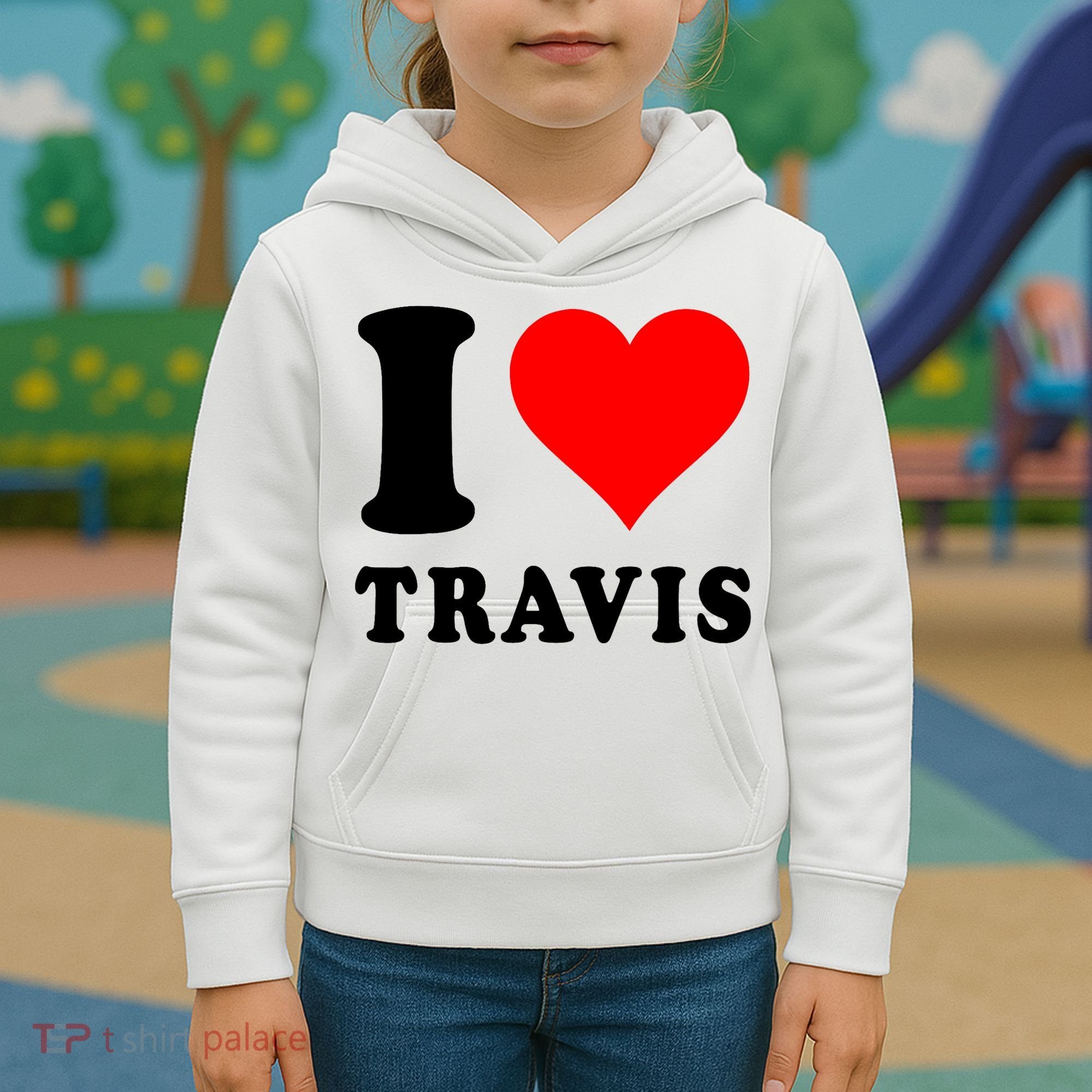 Red Heart I Love Travis Kids Hoodie