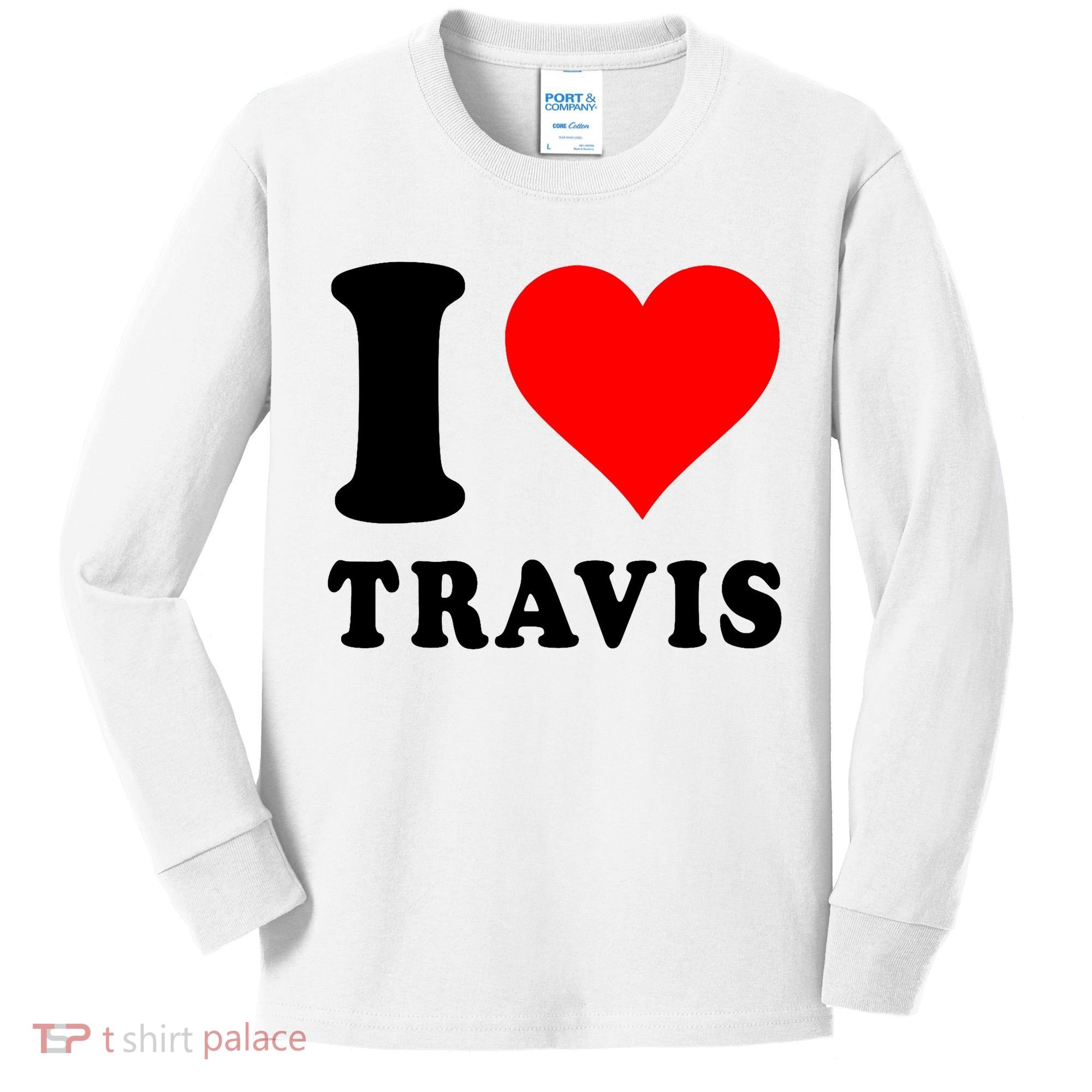 Red Heart I Love Travis Kids Long Sleeve Shirt