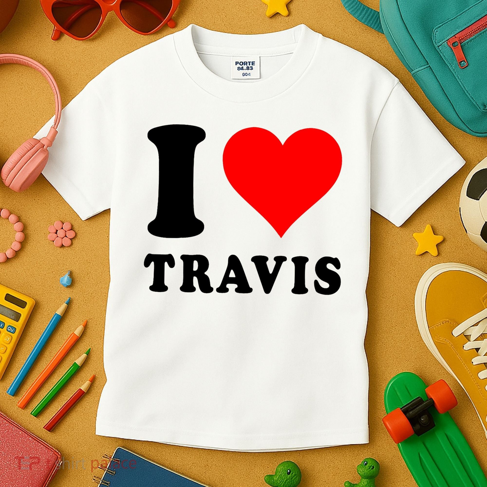 Red Heart I Love Travis Kids T-Shirt