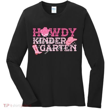 Retro Howdy Kindergarten Cowgirl Western Rodeo For School Women's Long Sleeve Shirt