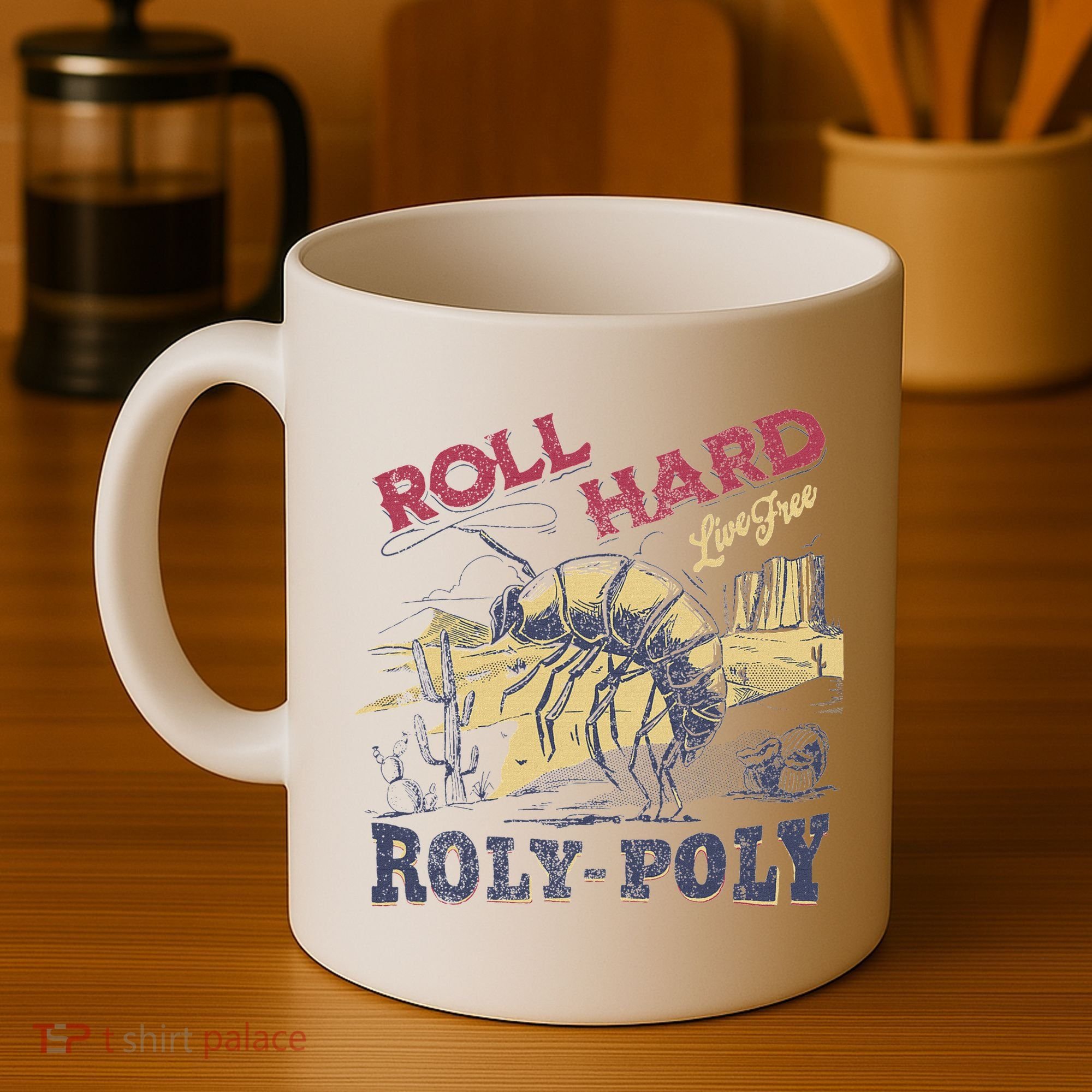 Roll Hard Live Free Roly Poly Wild West Rodeo Cowboy Coffee Mug