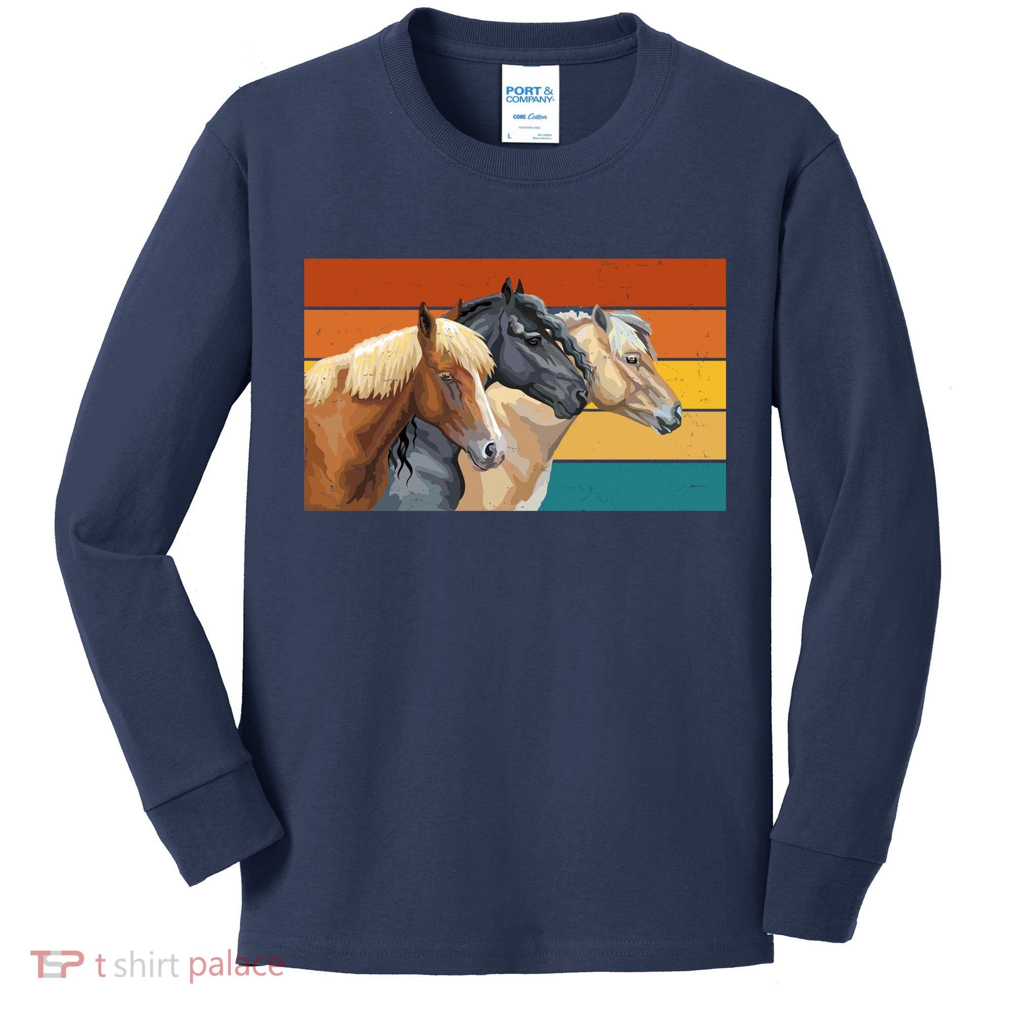 Retro Horses Lover Cute Gift Kids Long Sleeve Shirt