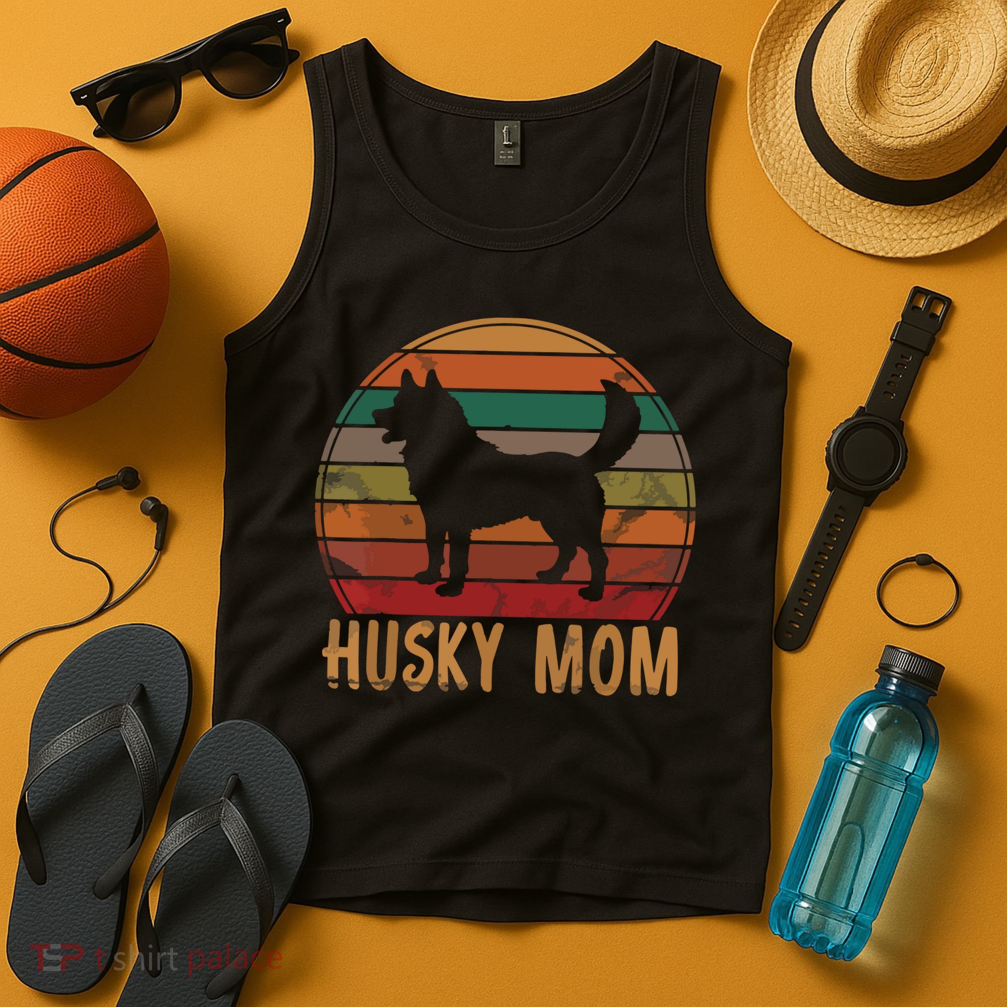 Retro Husky Mom Gift Dog Mother Pet Siberian Huskies Mama Tank Top