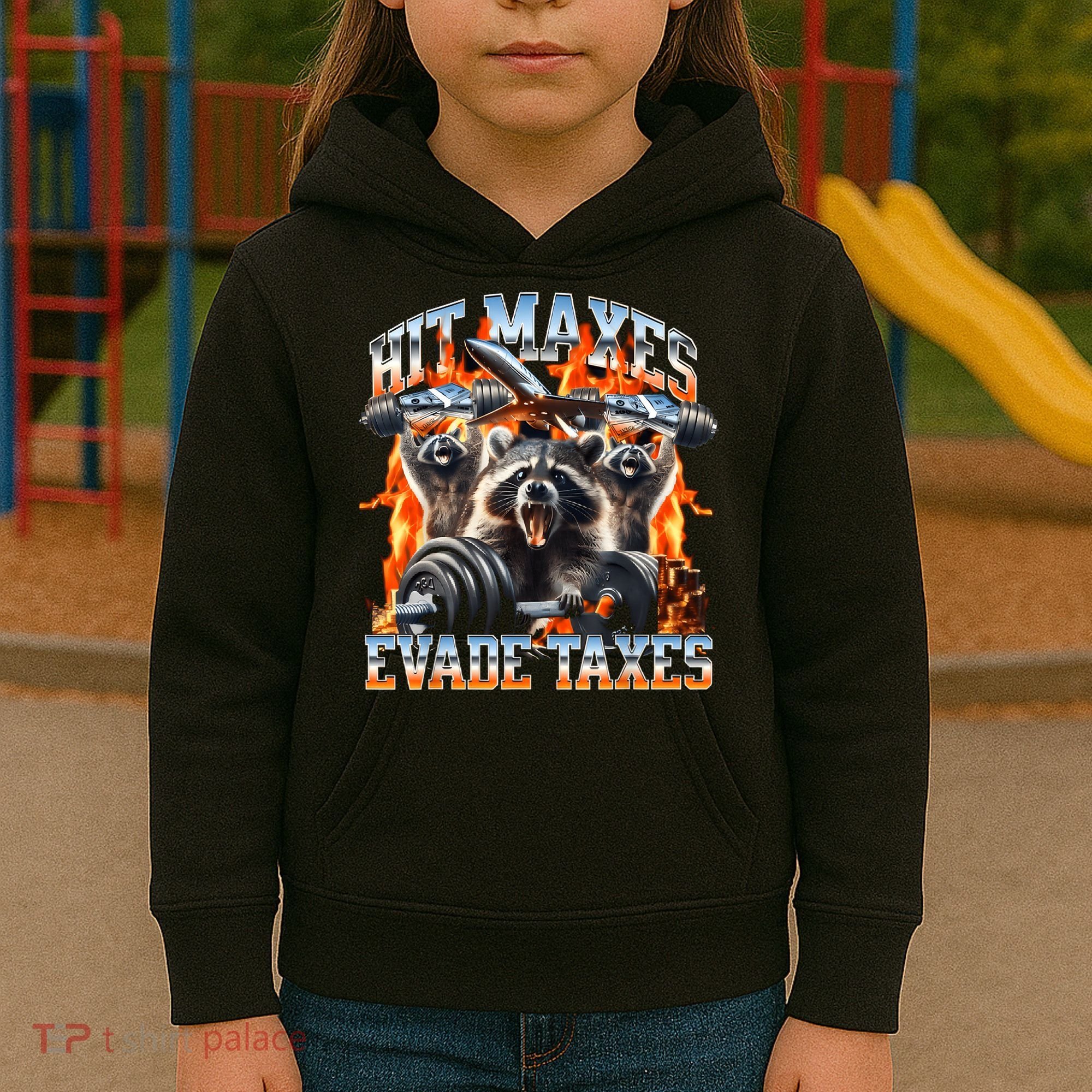 Raccoon Hit Maxes Evade Taxes Kids Hoodie