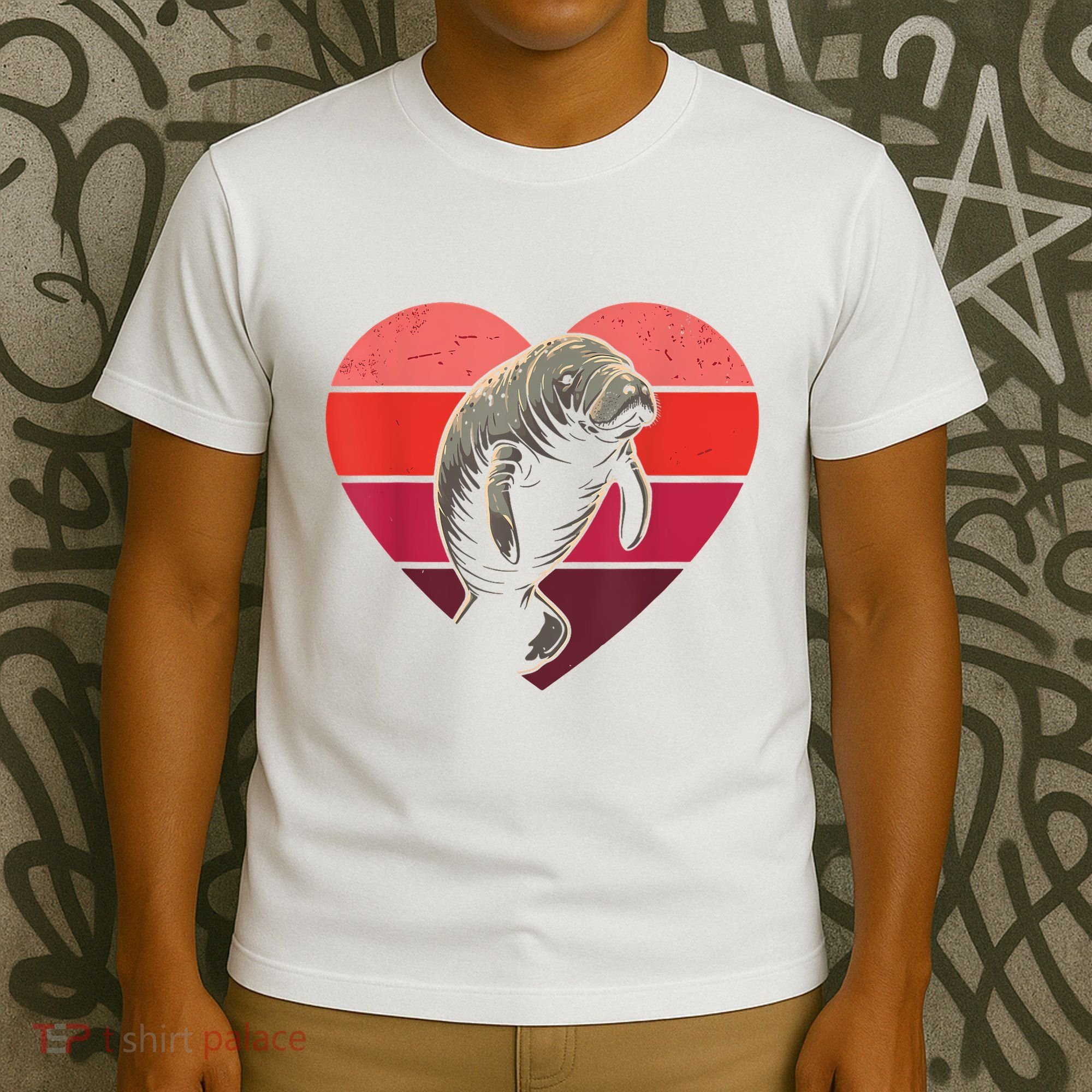 Retro Heart Manatee Vintage Valentine Women T-Shirt