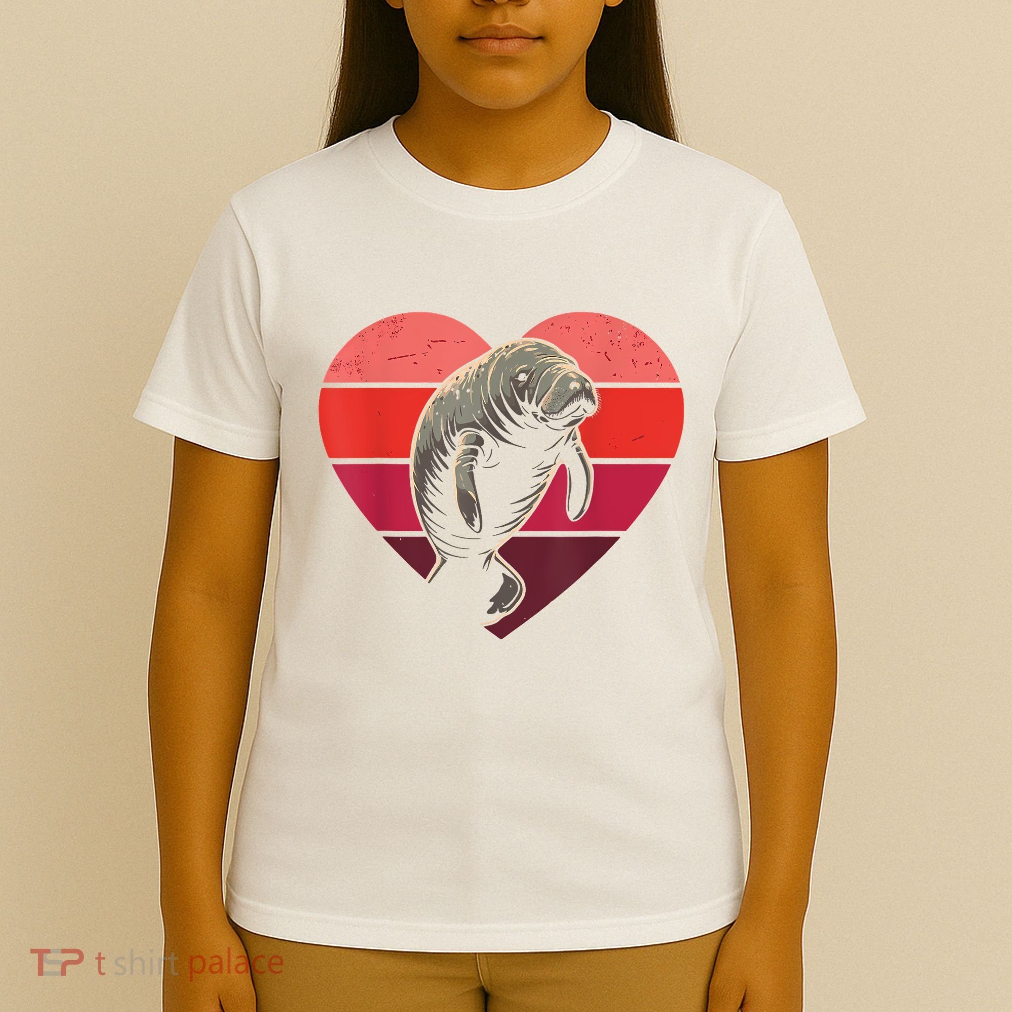 Retro Heart Manatee Vintage Valentine Women T-Shirt