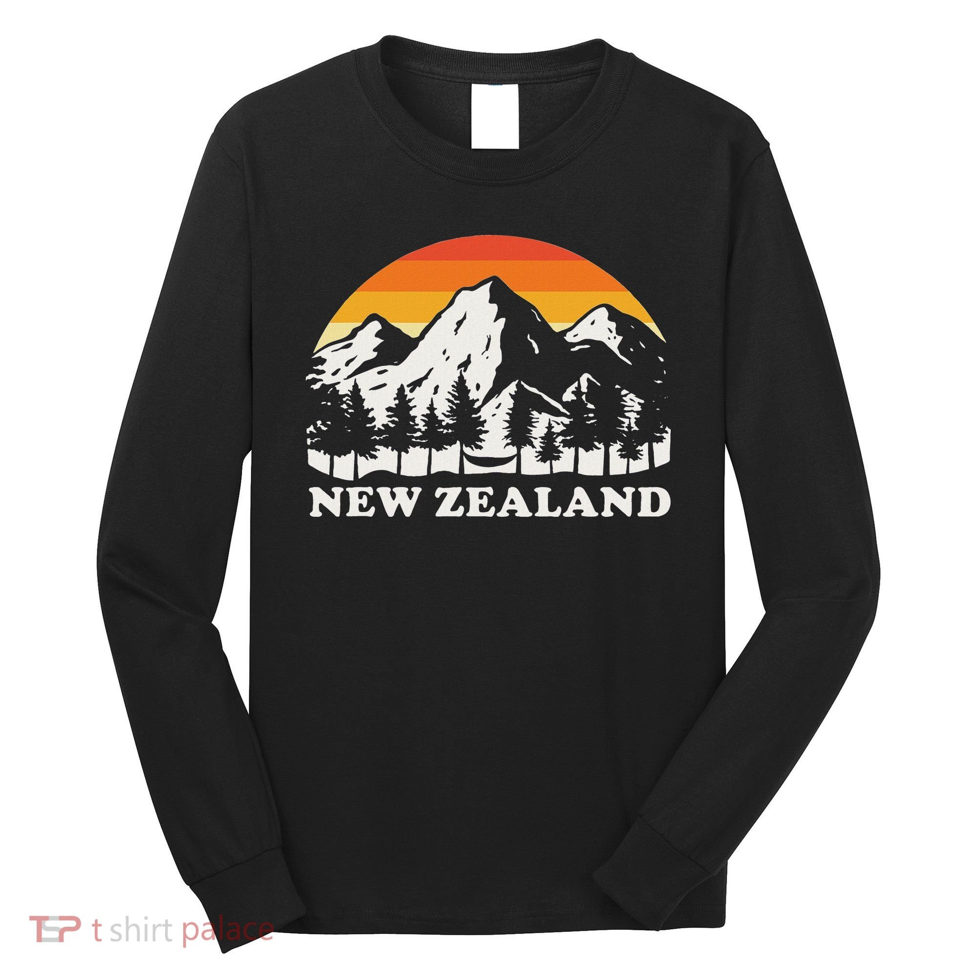 Retro Hiking Mountains New Zealand Long Sleeve Shirt
