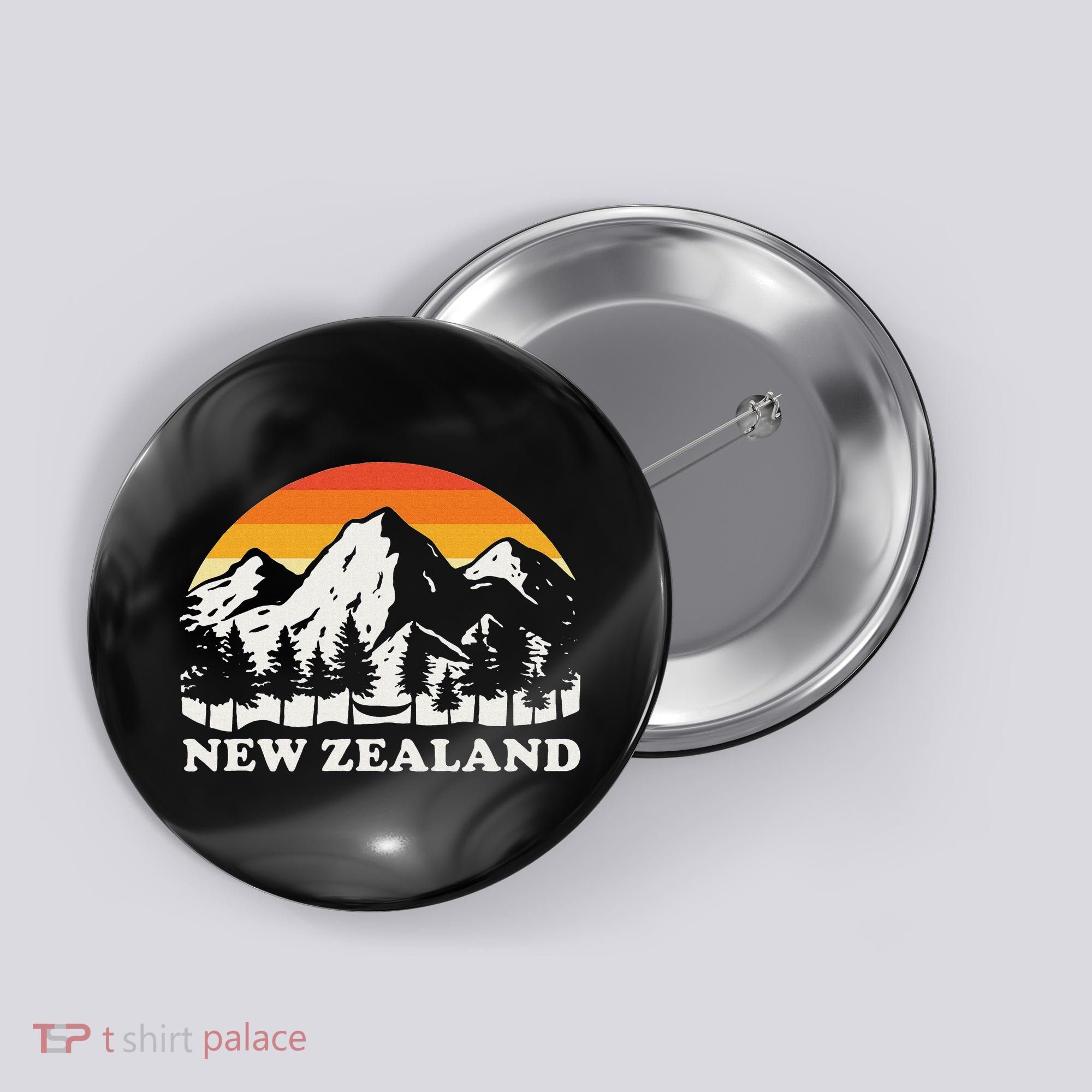 Retro Hiking Mountains New Zealand Button