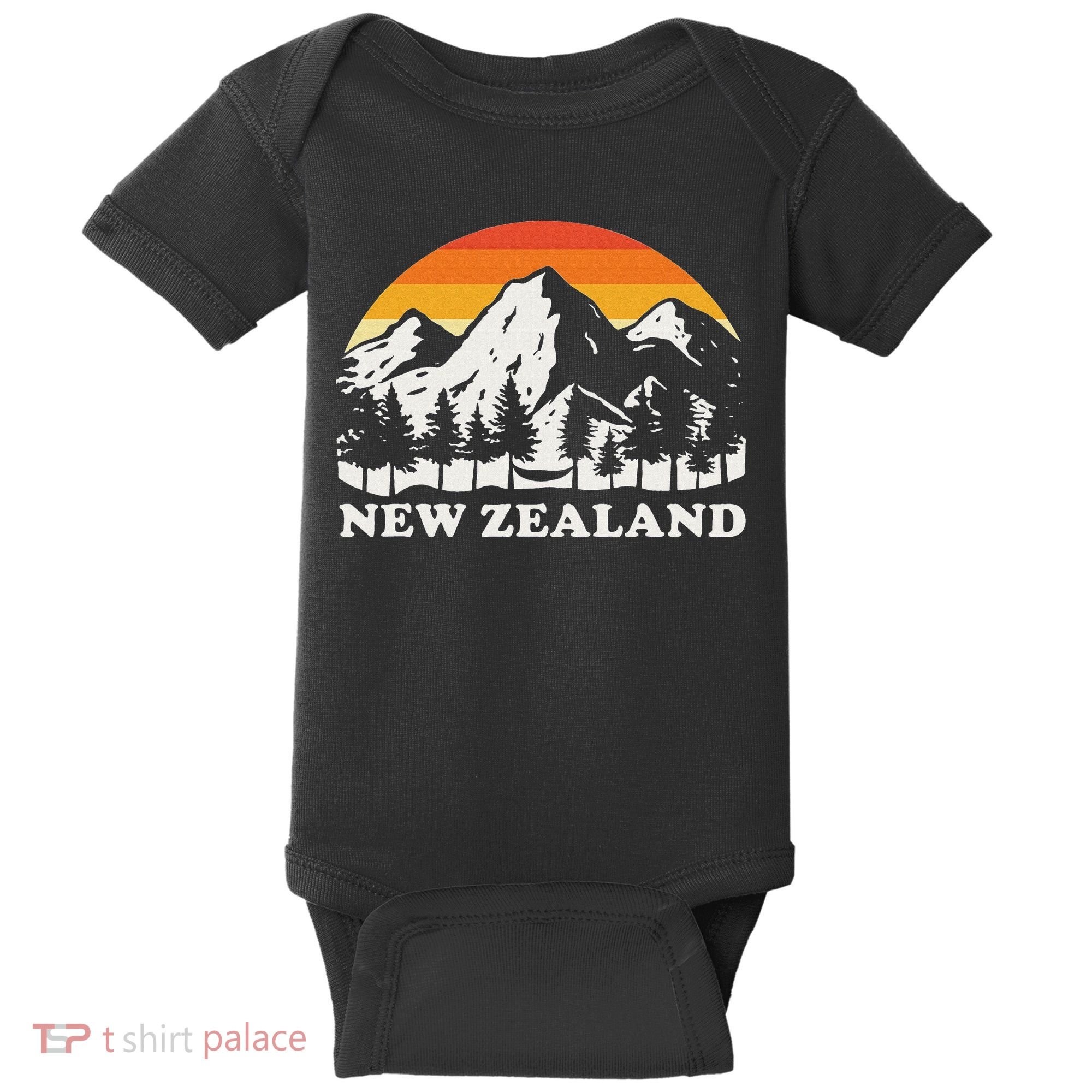 Retro Hiking Mountains New Zealand Baby Bodysuit