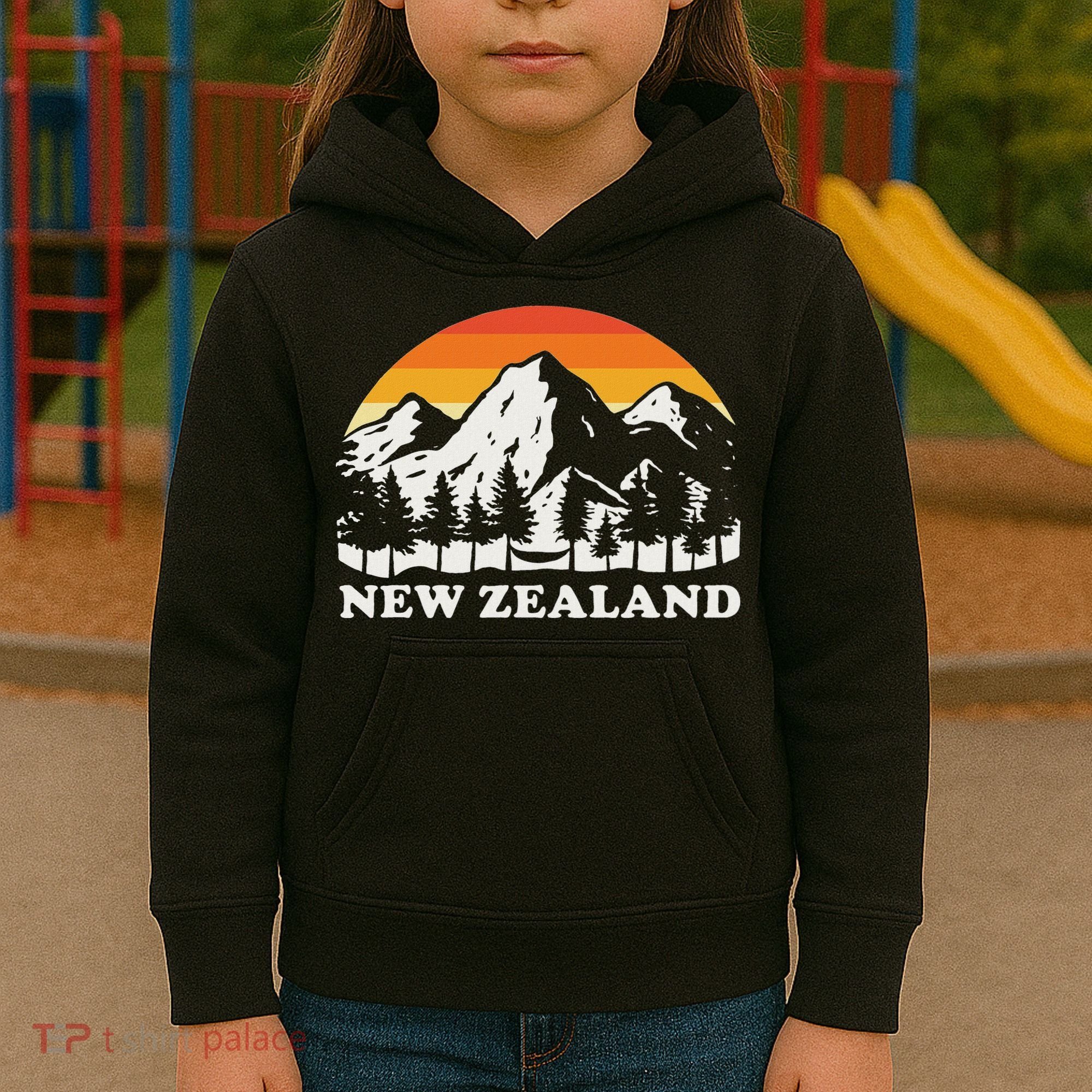 Retro Hiking Mountains New Zealand Kids Hoodie
