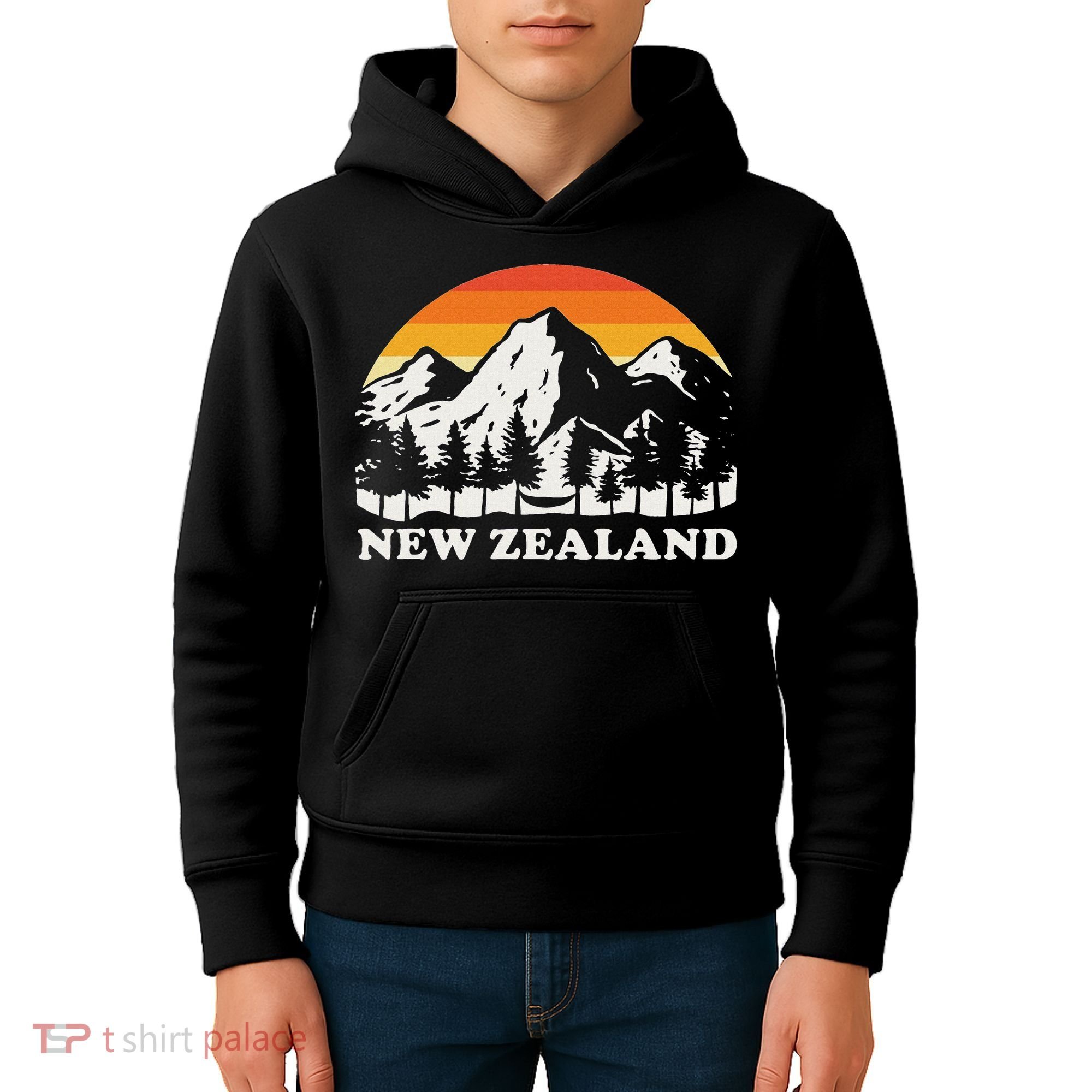 Retro Hiking Mountains New Zealand Kids Hoodie