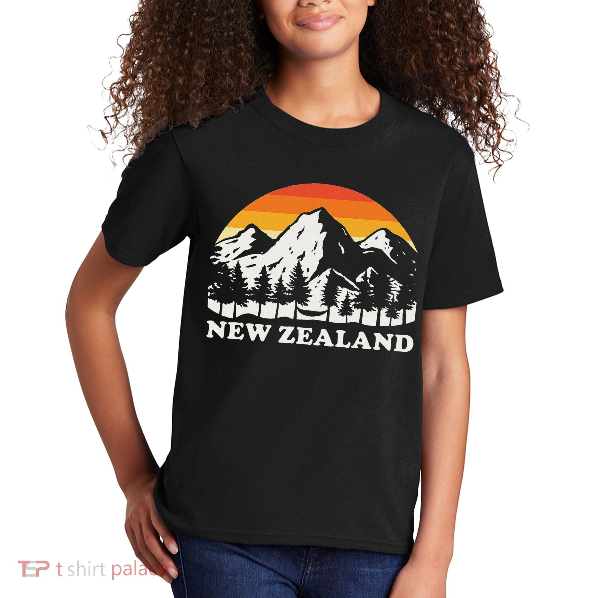 Retro Hiking Mountains New Zealand Kids T-Shirt