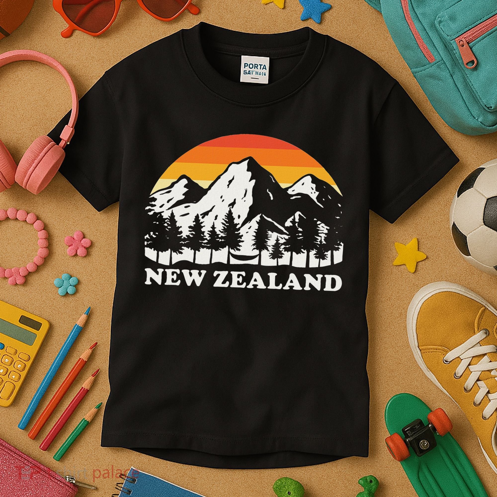 Retro Hiking Mountains New Zealand Kids T-Shirt