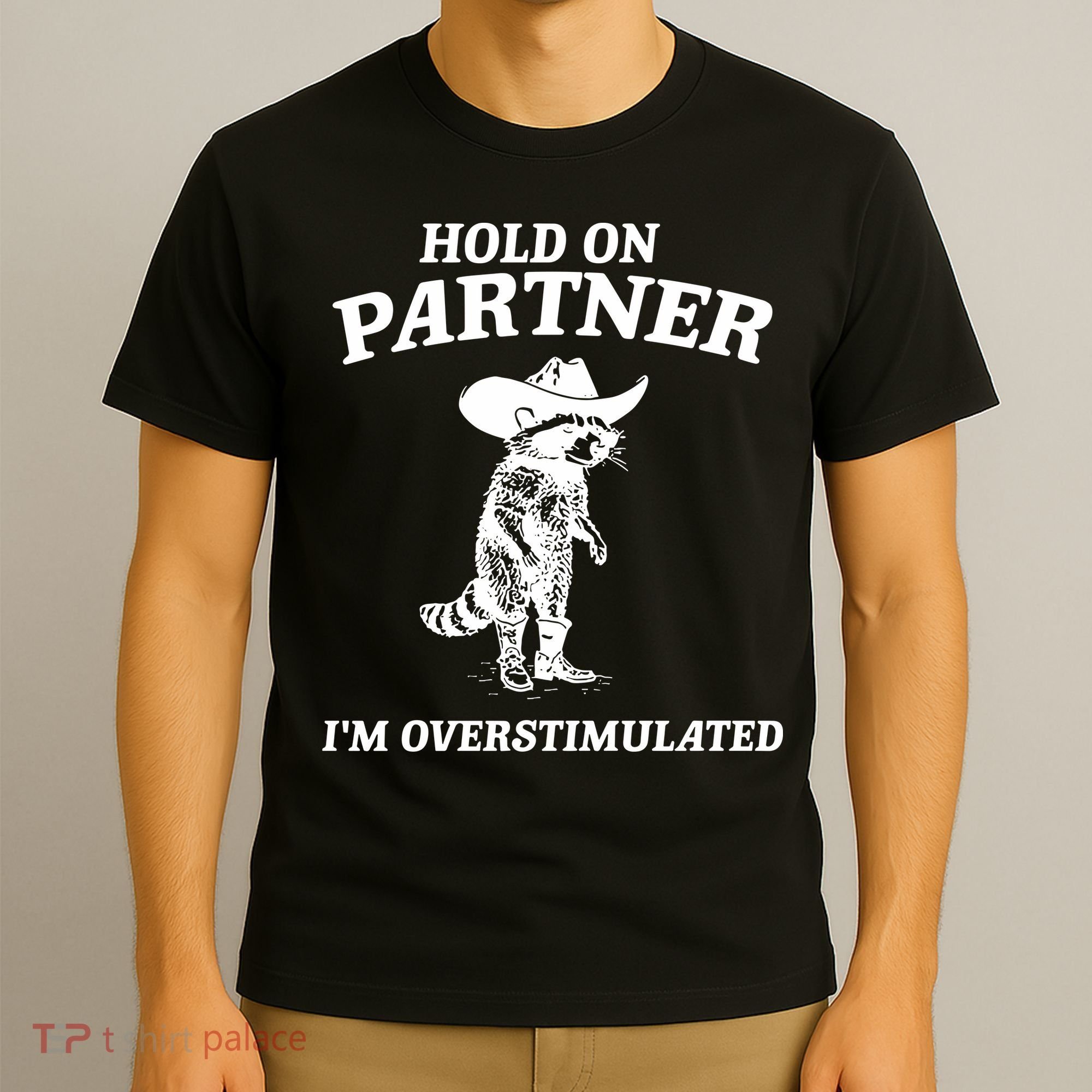 Raccoon Hold On Partner IM Overstimulated T-Shirt