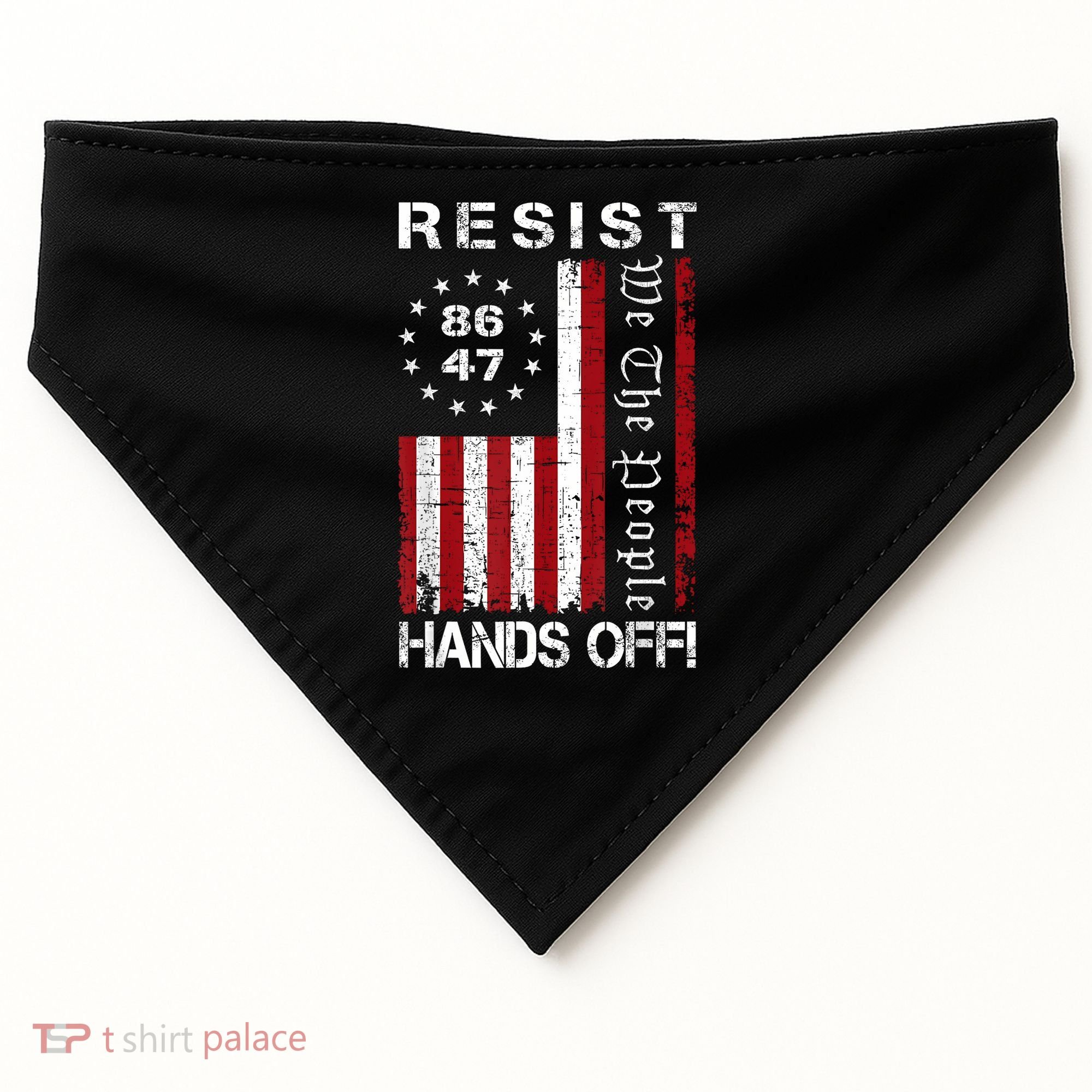 Resist Hands Off Protest 8647 86 47 Flag Protest USA-Made Doggie Bandana
