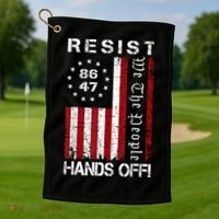 Resist Hands Off Protest 8647 86 47 Flag Protest Golf Towel thumb 1