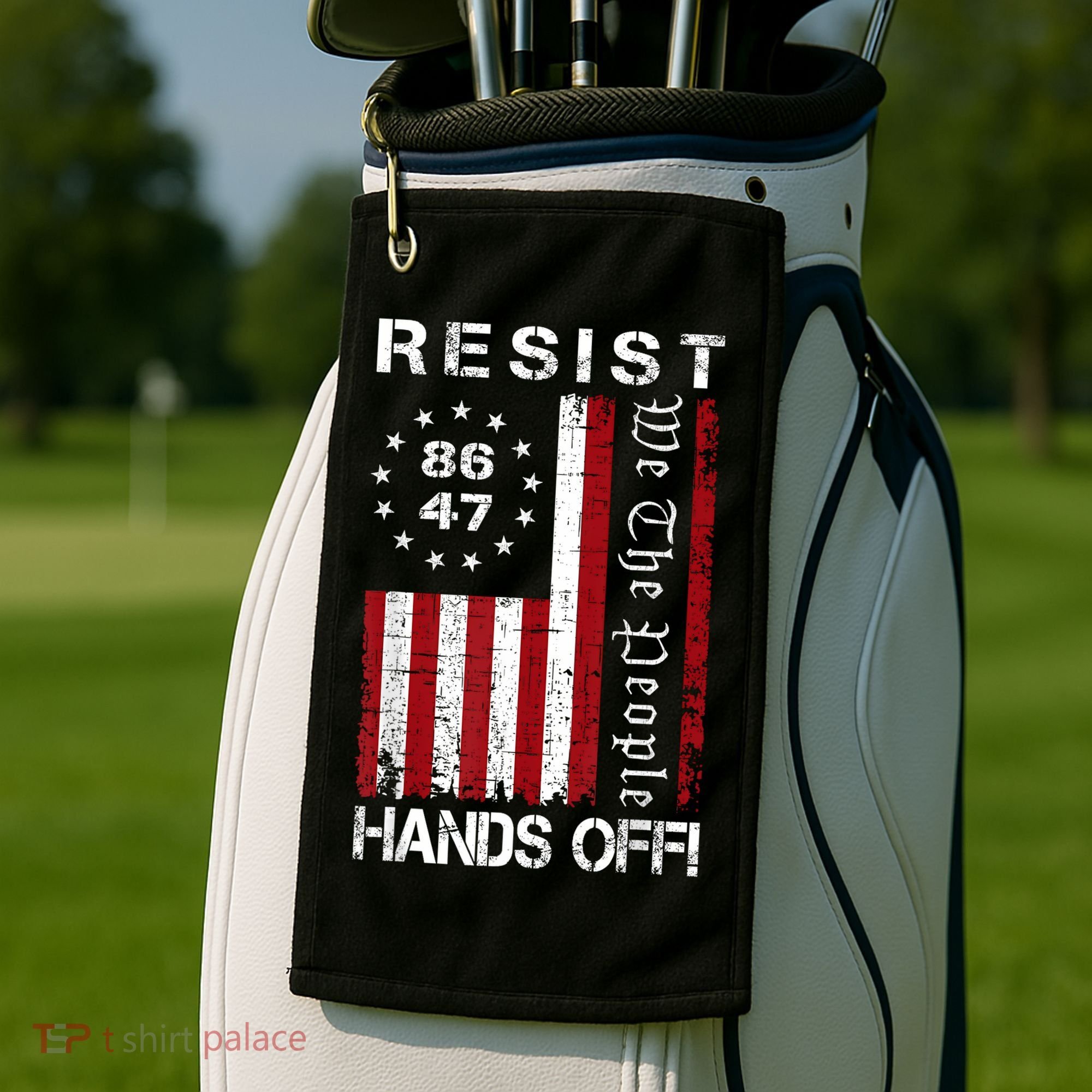 Resist Hands Off Protest 8647 86 47 Flag Protest Golf Towel