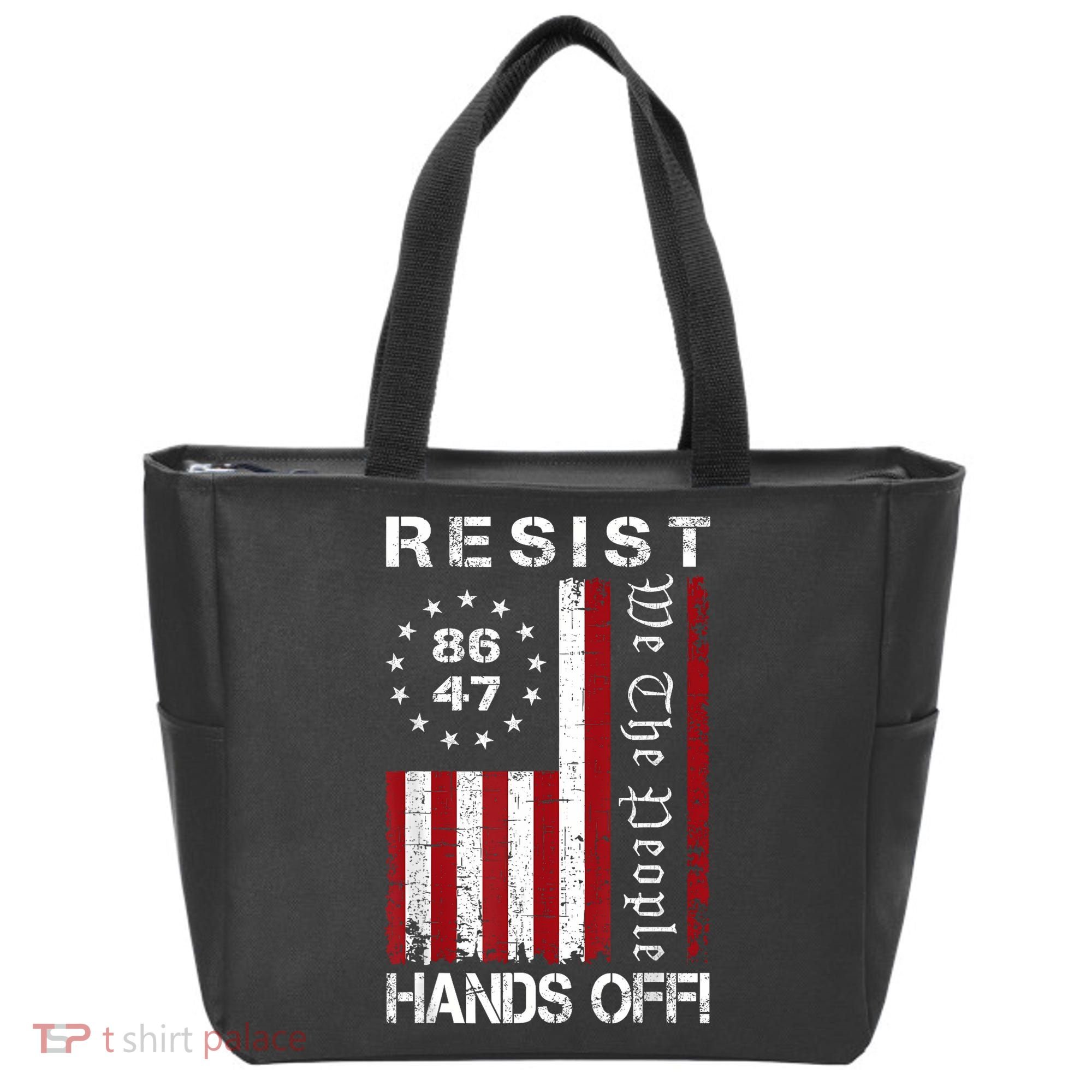Resist Hands Off Protest 8647 86 47 Flag Protest Tote Bag