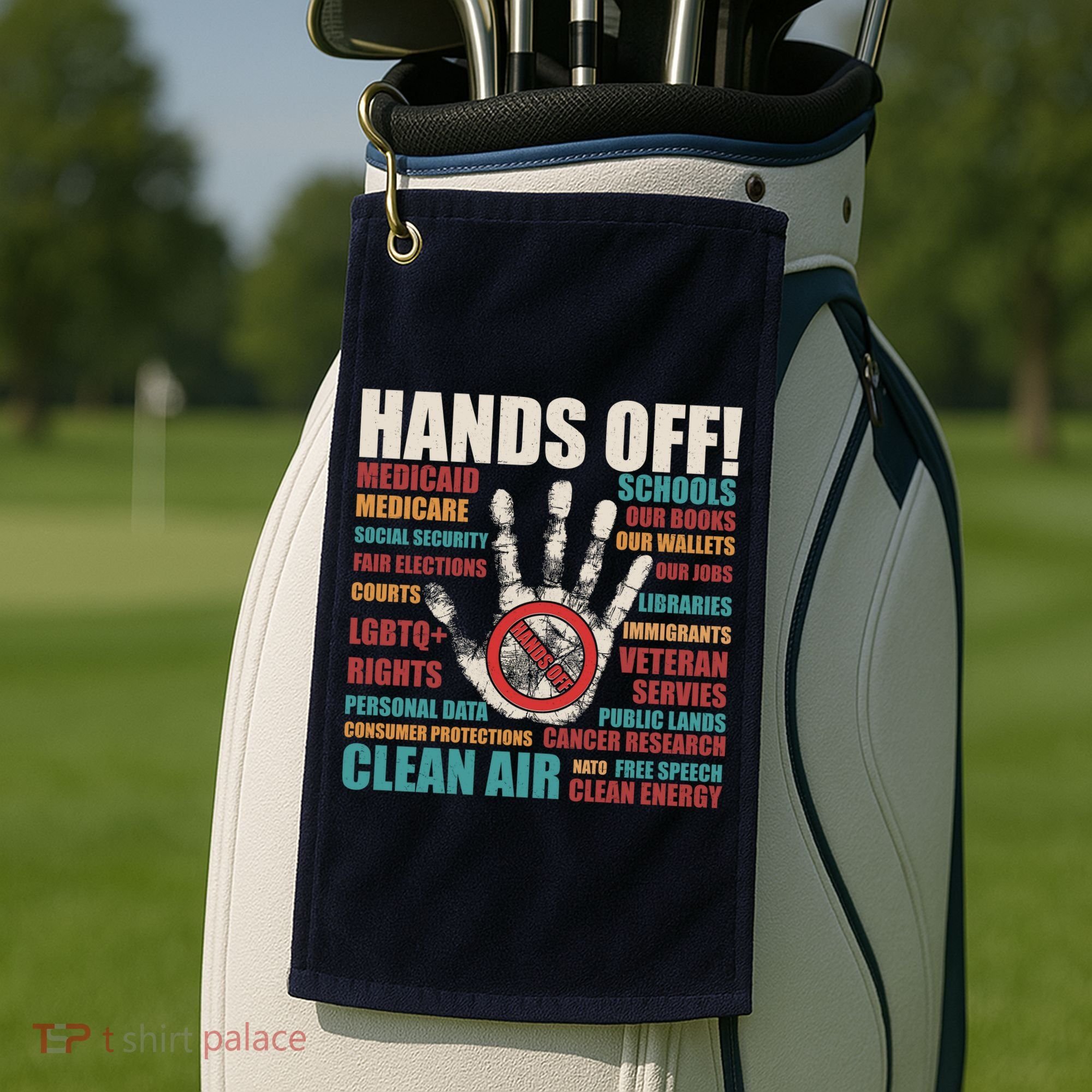 Resist Hands Off Protest Anti Trump Golf Towel
