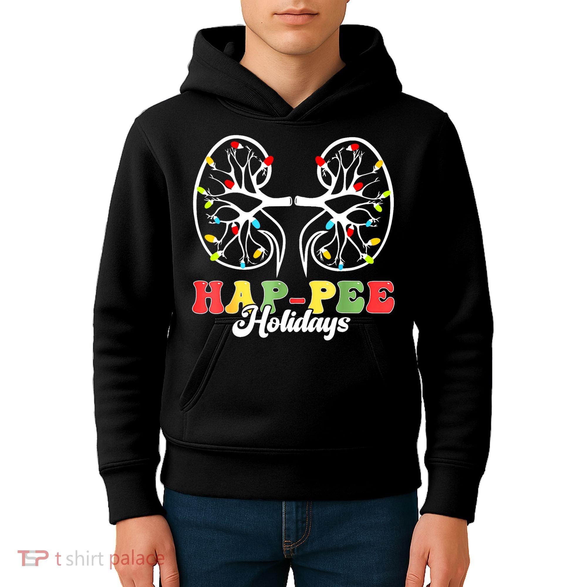 Retro Hap Pee Holidays Christmas Dialysis Nurse Kidney Xmas Kids Hoodie