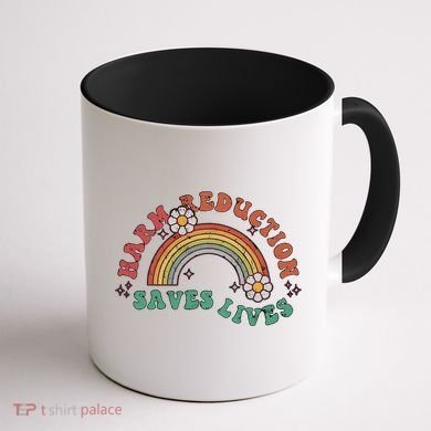 Retro Harm Reduction Saves Lives Overdose Awareness Rainbow Coffee Mug back