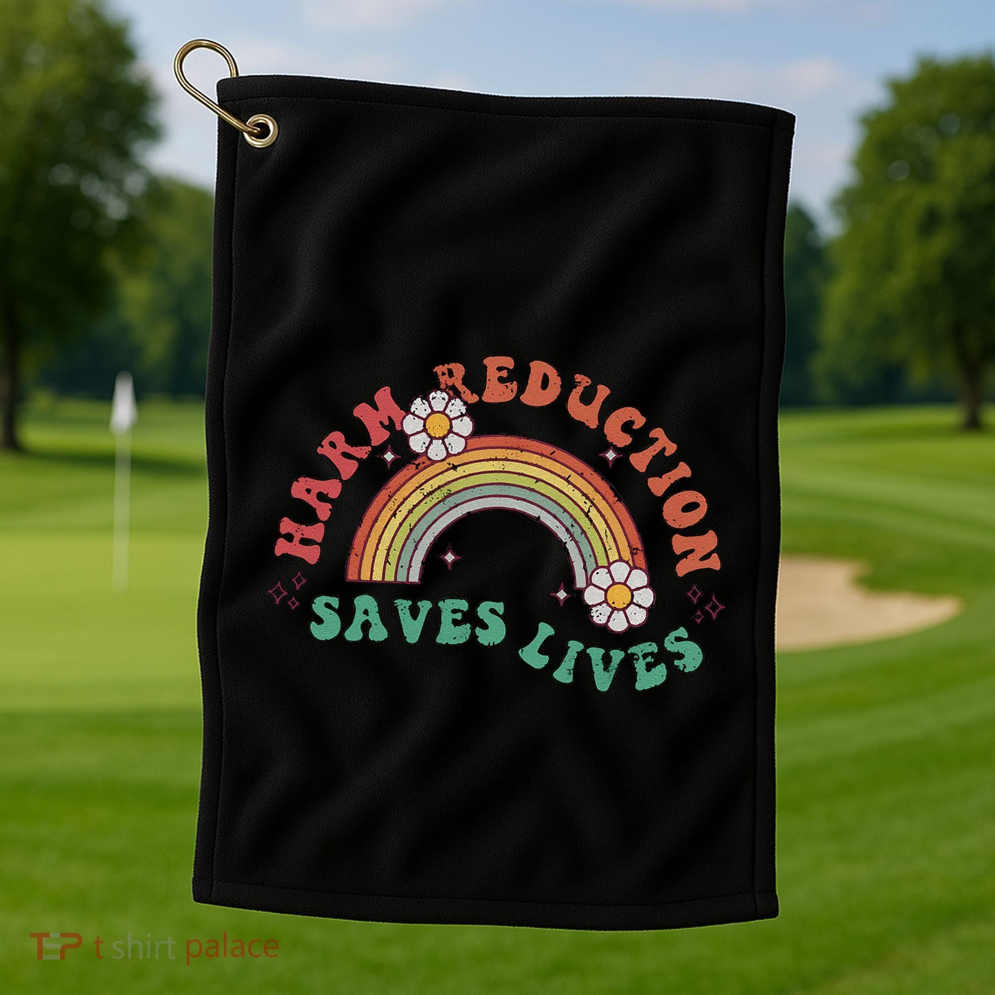 Retro Harm Reduction Saves Lives Overdose Awareness Rainbow Golf Towel