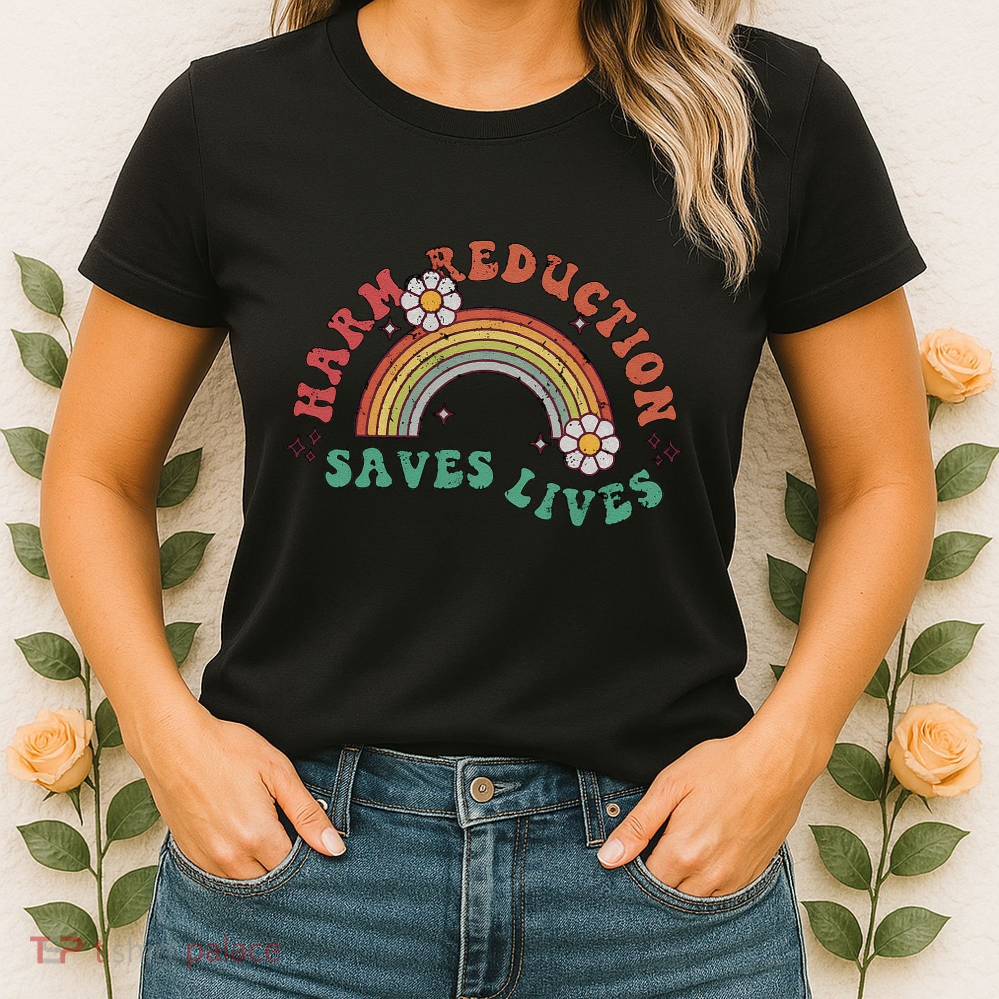 Retro Harm Reduction Saves Lives Overdose Awareness Rainbow Women's T-Shirt