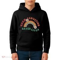Retro Harm Reduction Saves Lives Overdose Awareness Rainbow Kids Hoodie thumb 4