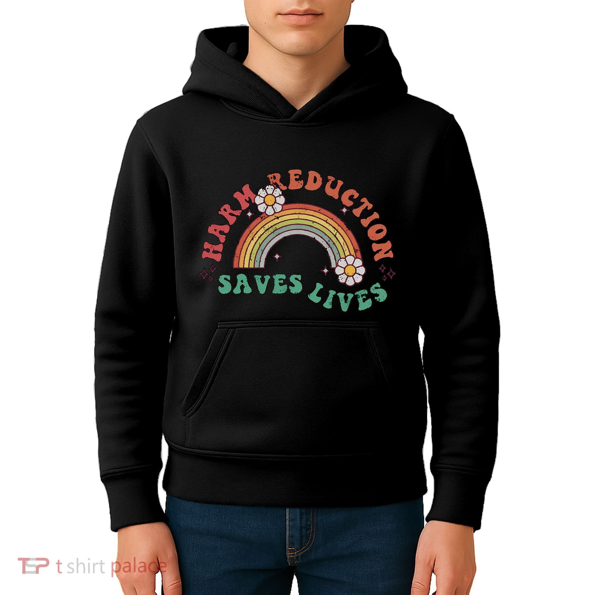 Retro Harm Reduction Saves Lives Overdose Awareness Rainbow Kids Hoodie