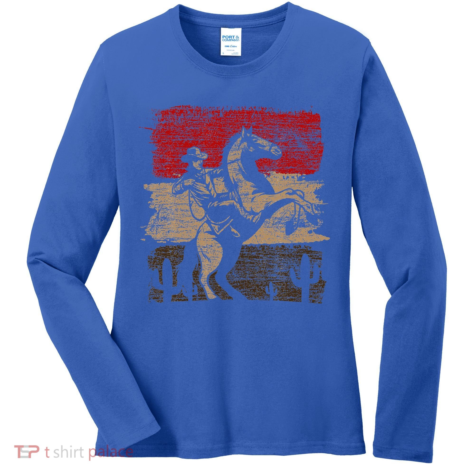 Retro Horse Riding Western Cowboy Women's Long Sleeve Shirt
