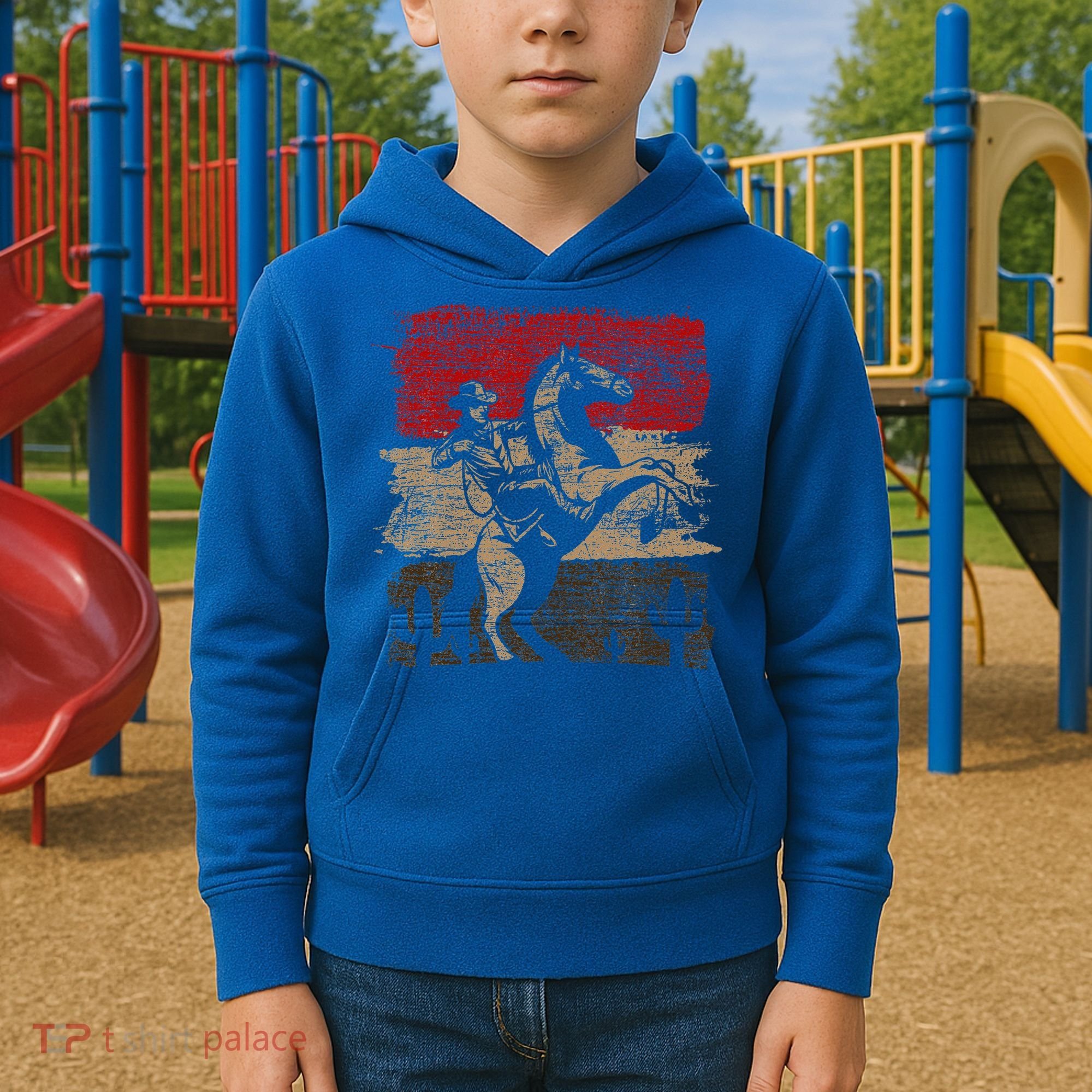 Retro Horse Riding Western Cowboy Kids Hoodie