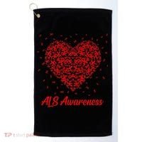 Red Heart Ribbon ALS Awareness Golf Towel thumb 0