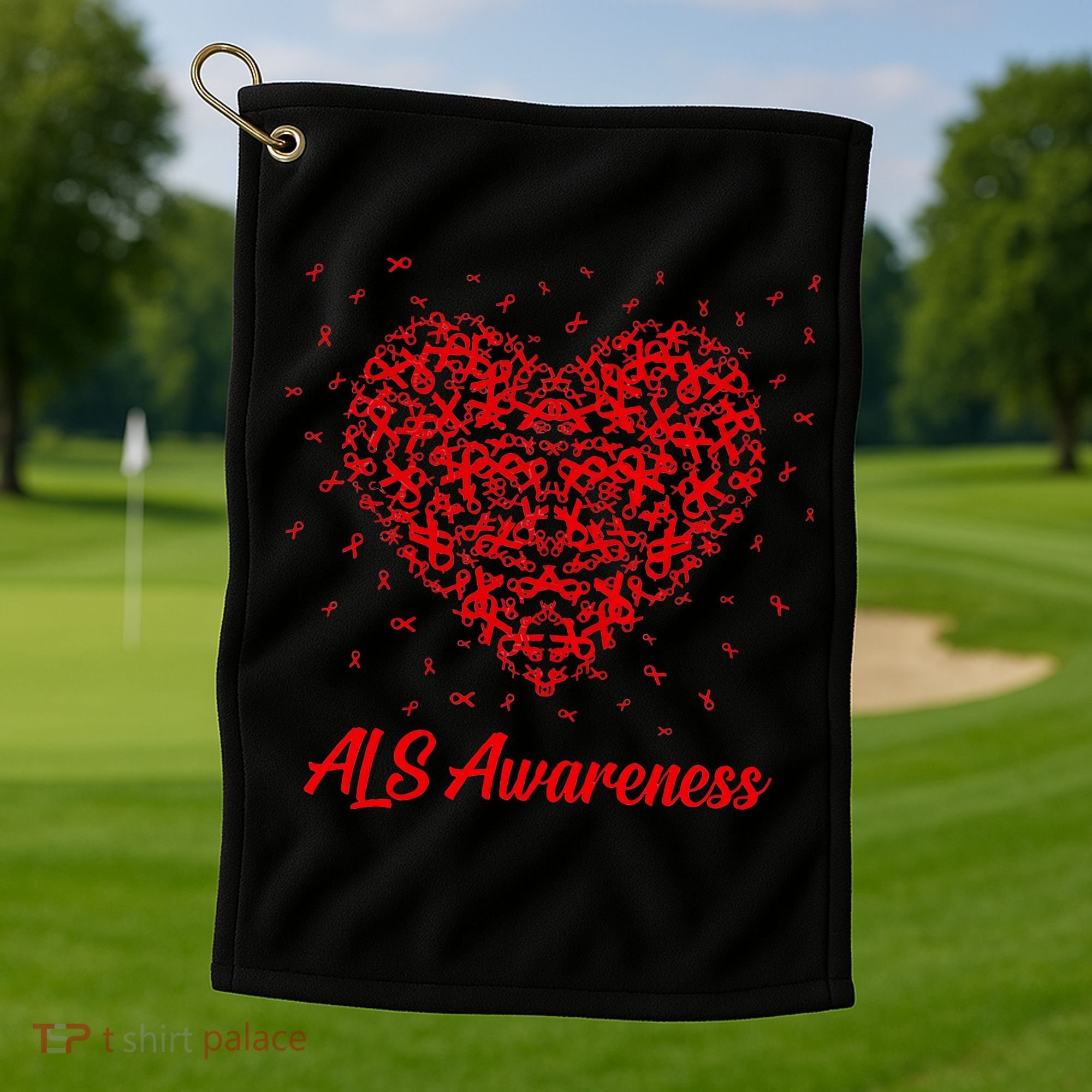 Red Heart Ribbon ALS Awareness Golf Towel
