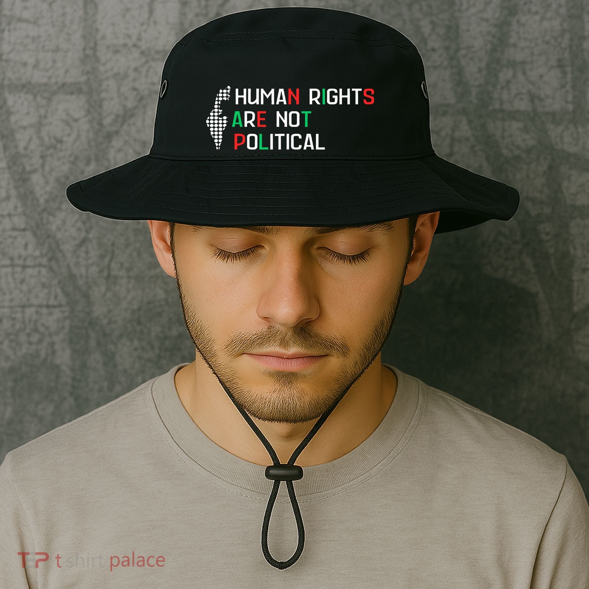 retro Human Rights Are Not Political Support Palestine  Bucket Hat