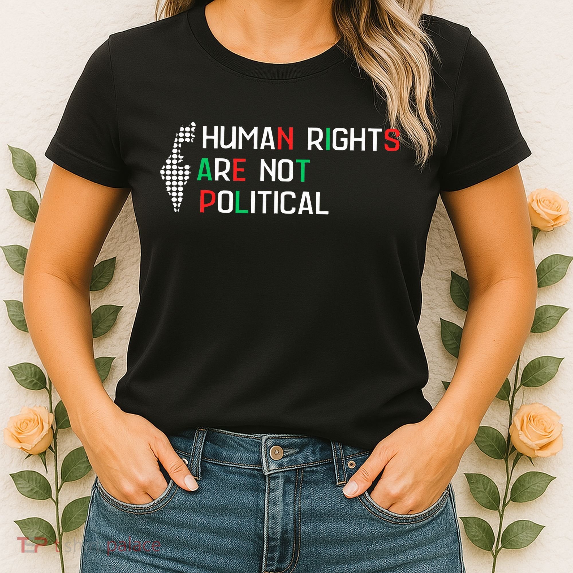 retro Human Rights Are Not Political Support Palestine  Women's T-Shirt